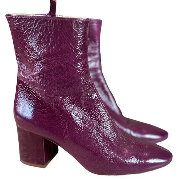 Zara Basic Burgundy Leather Ankle Boots Block Heel Size 35 / US 5 - Picture 1 of 6
